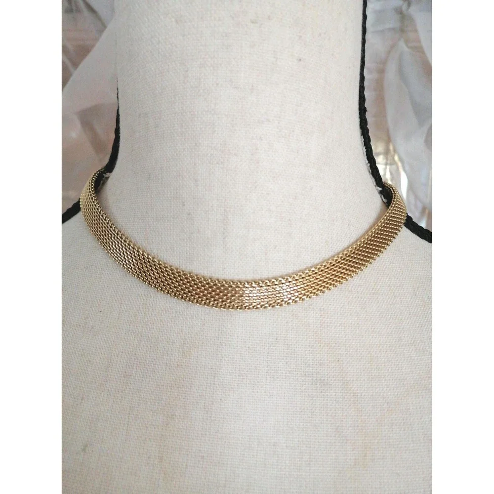 Vintage Gold Mesh Flat Chain Necklace Choker Collar